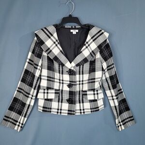 Cato Women's Button Front Blazer Jacket Lined Black/White Plaid Size Large